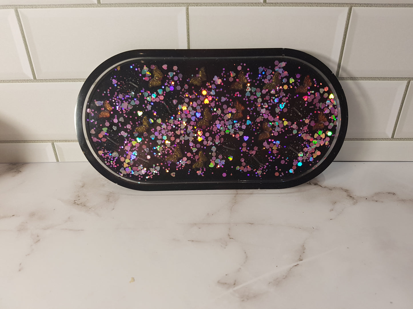 Oval Glitter Resin Trinkett Trays