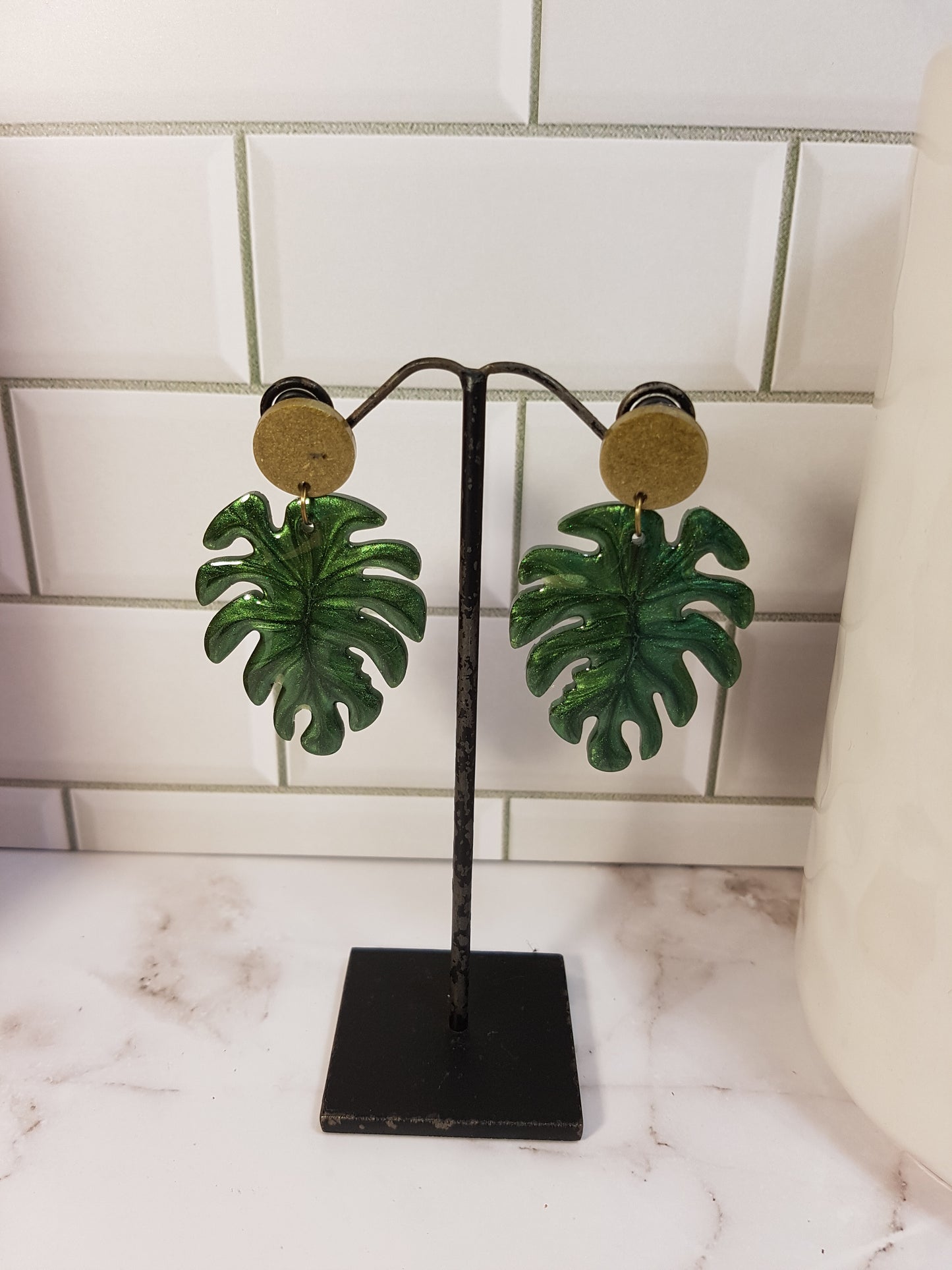 Resin Monstera Leaf Earrings