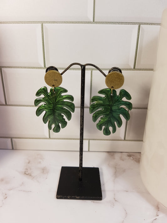 Resin Monstera Leaf Earrings