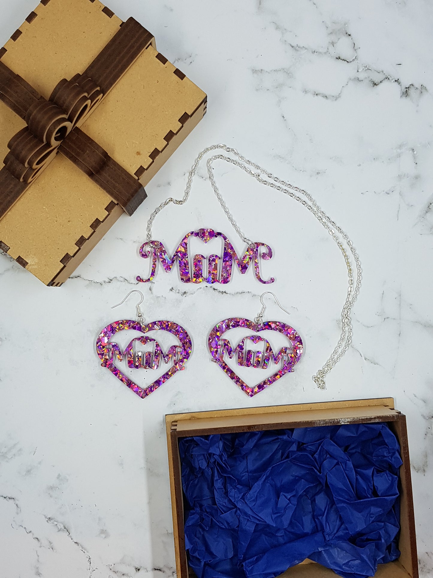 Mum Laser Cut Acrylic Pink Glitter Gift Set