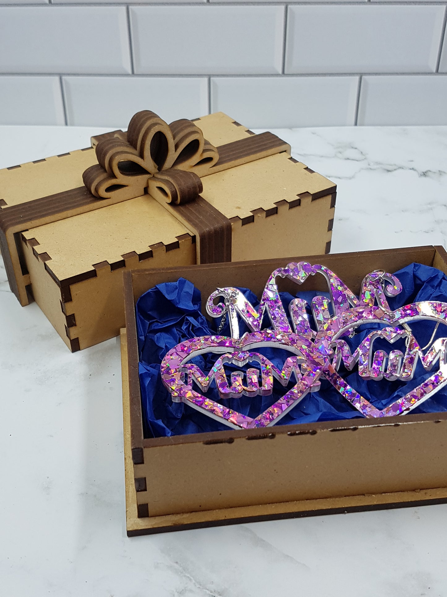 Mum Laser Cut Acrylic Pink Glitter Gift Set