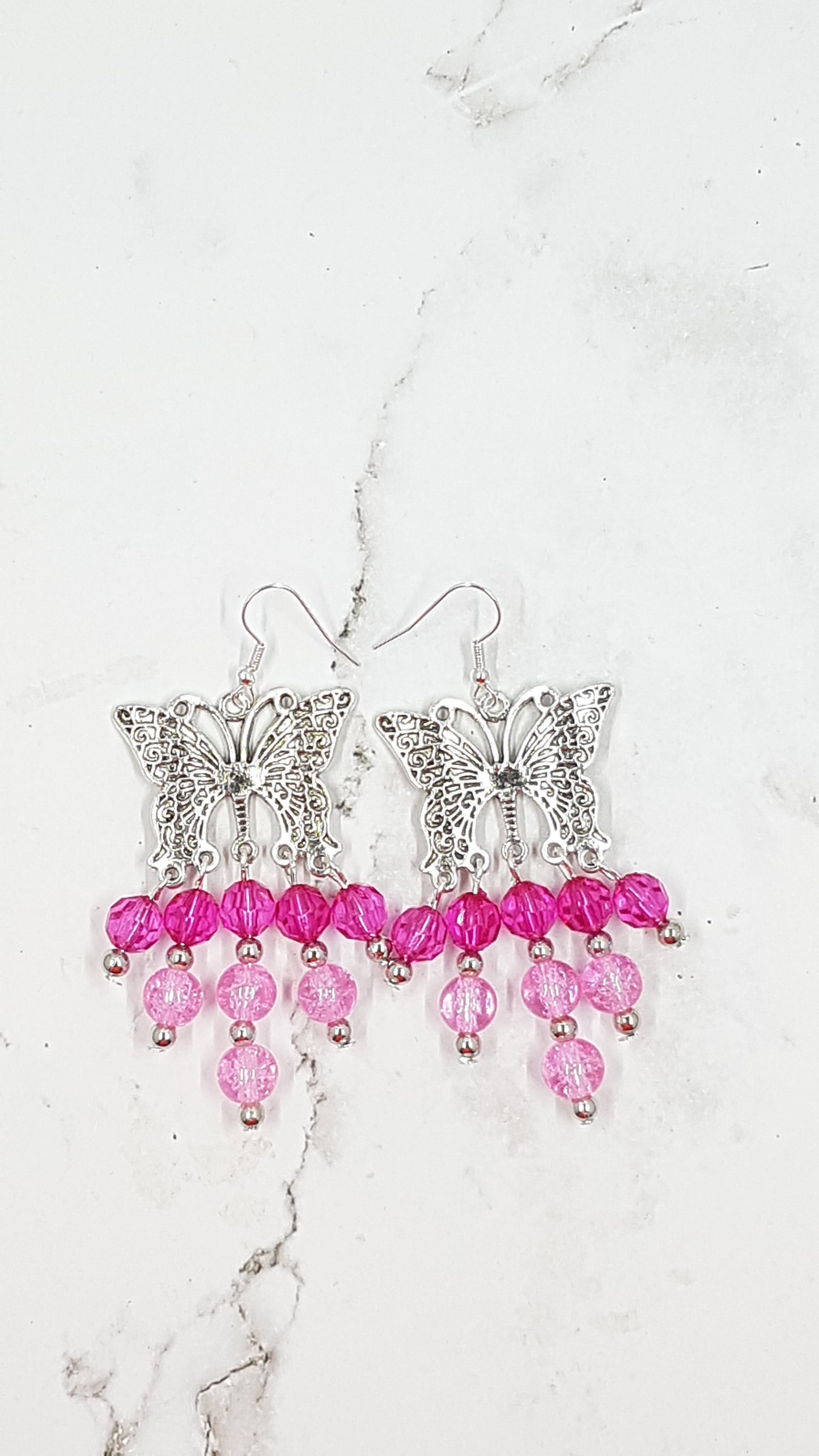 Chic Metal Butterfly Earrings with Ombre Beads in Pink or Turquoise - Elegant Statement Jewellery