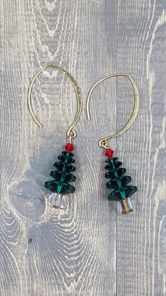 Elevate Your Holiday Style with the 5 Tier Prestige Emerald Marguerite 3700 Swarovski Crystal Beads Christmas Tree Earrings