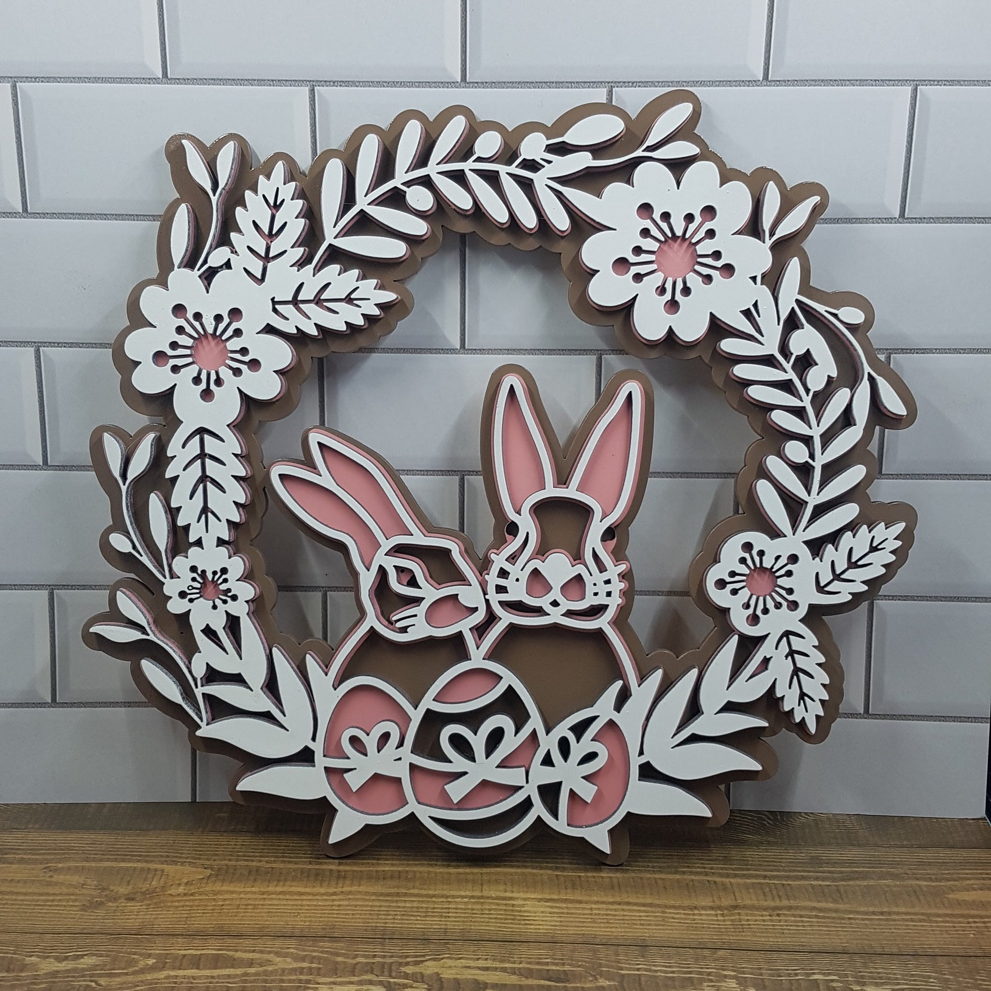 Sweet Easter Wreath - Floral Border with Bunnies and Eggs - 25cm x 23cm