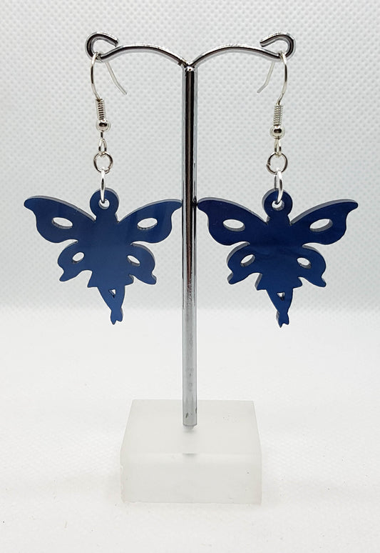 Navy Blue Acrylic Laser Cut Fairy Earrings