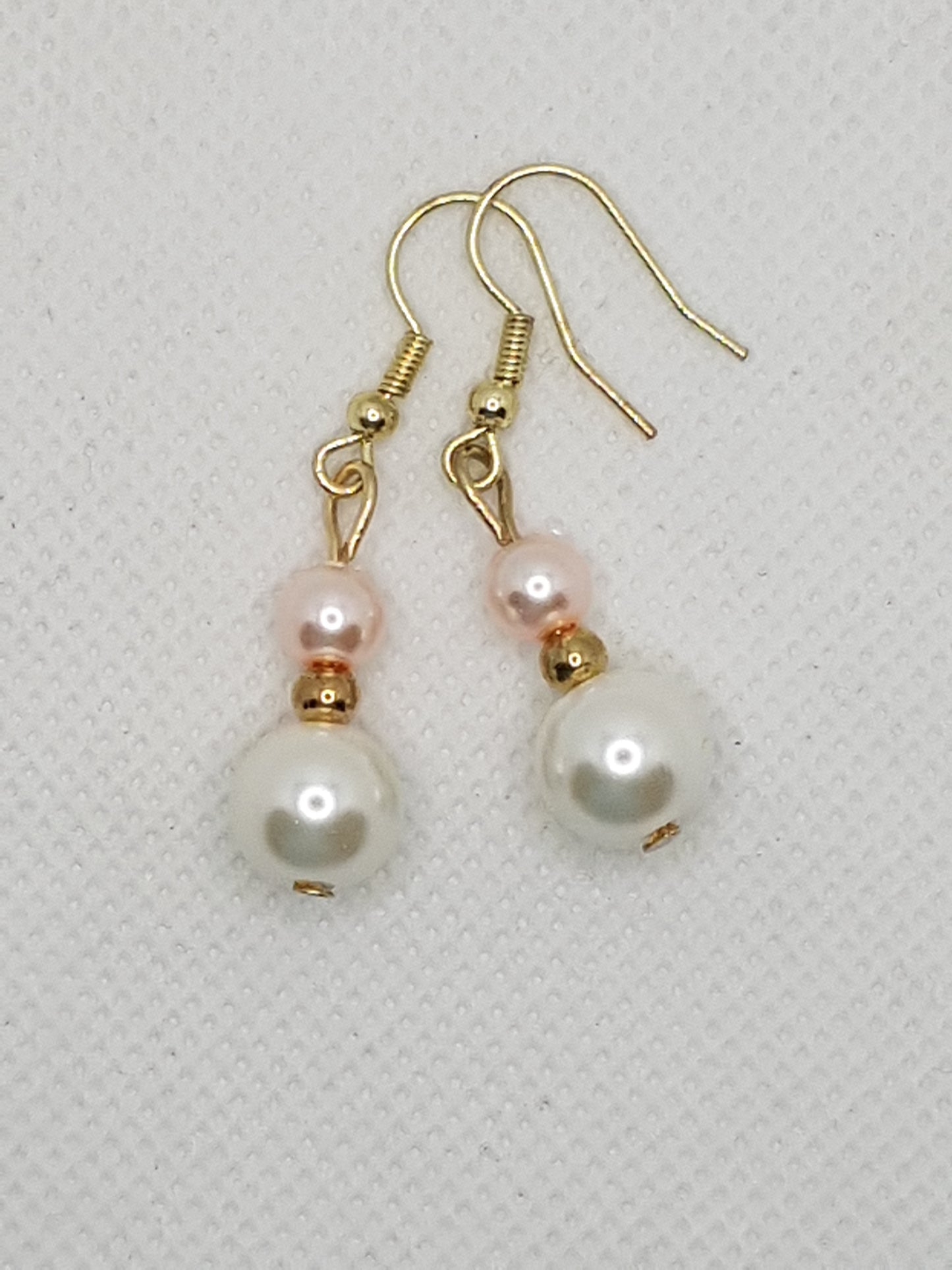 Gorgeous Medium Double Two Toned Pearls in Shell Pink and Natural White Drop Dangle Earrings with Gold plated Shepherds hooks and spacer