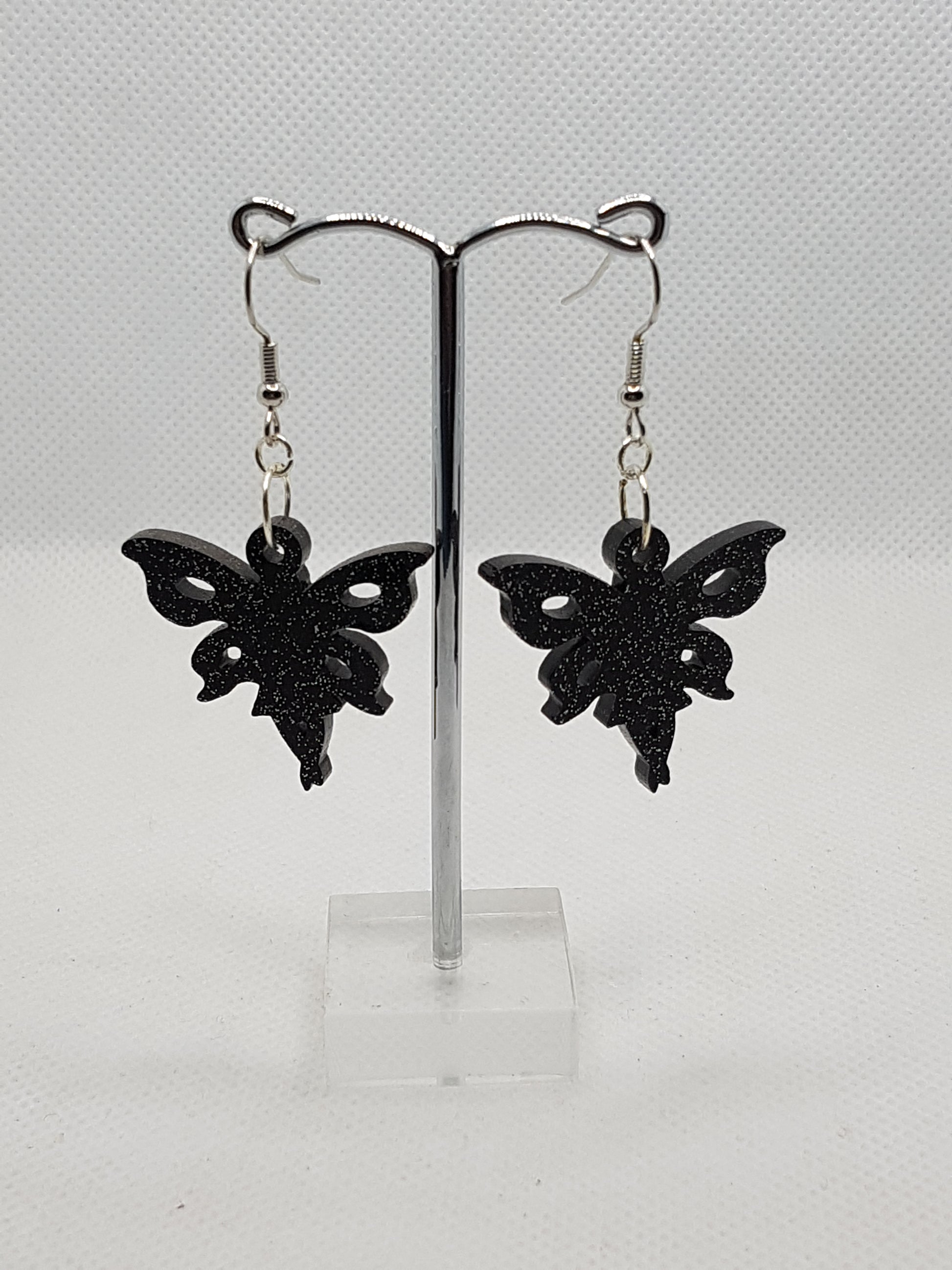 Black Glitter Acrylic Laser Cut Fairy Earrings