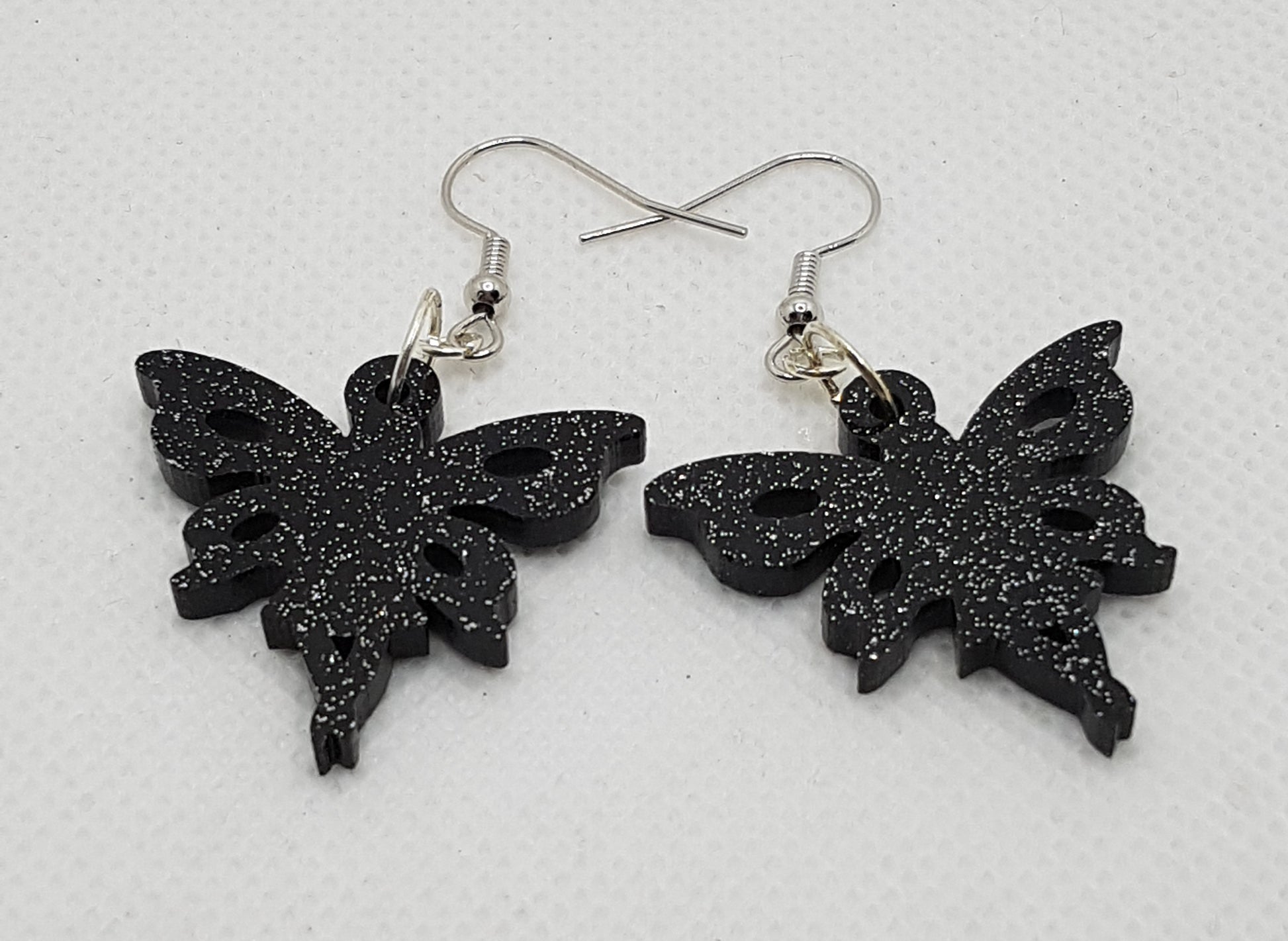 Black Glitter Acrylic Laser Cut Fairy Earrings