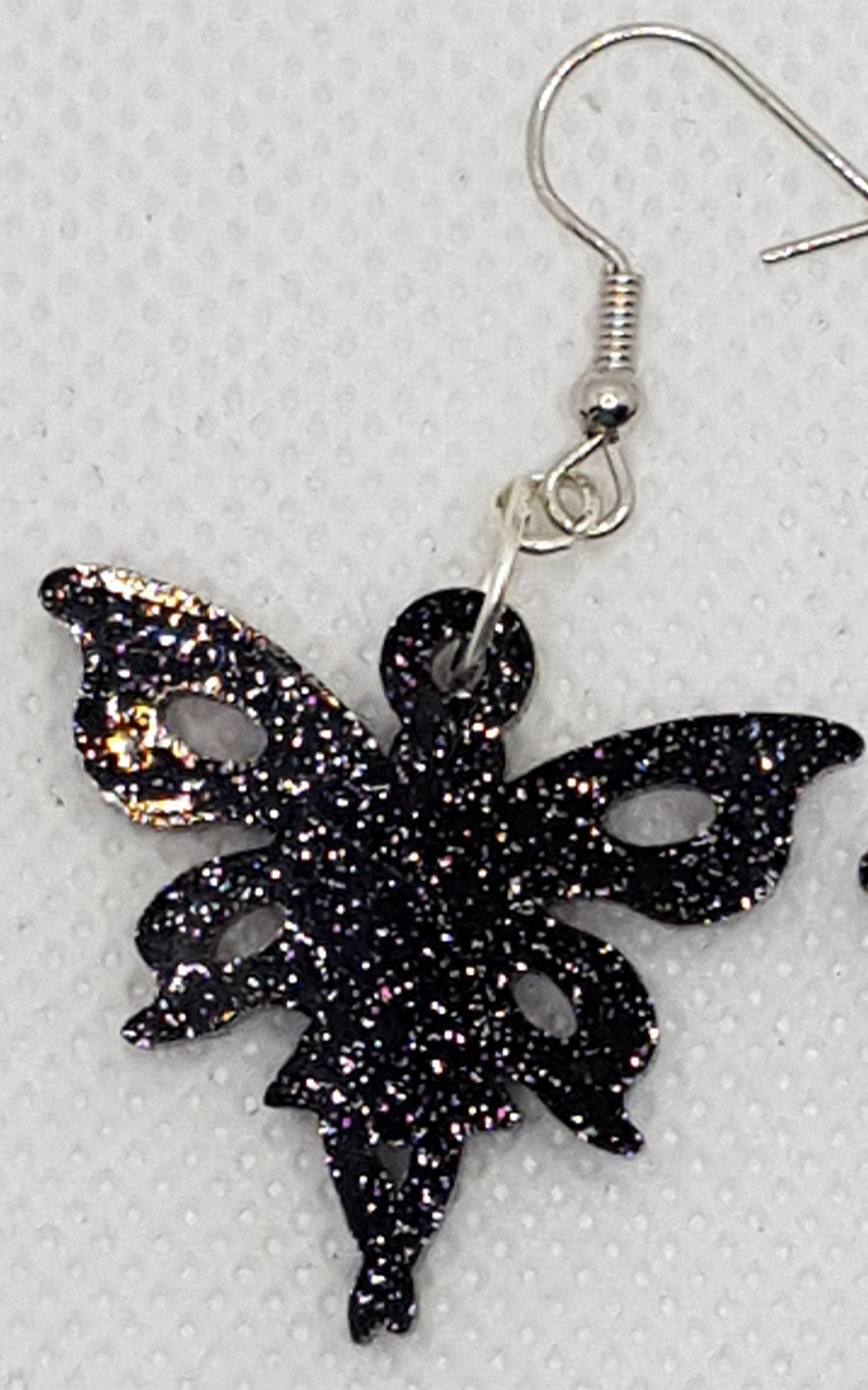 Black Glitter Acrylic Laser Cut Fairy Earrings