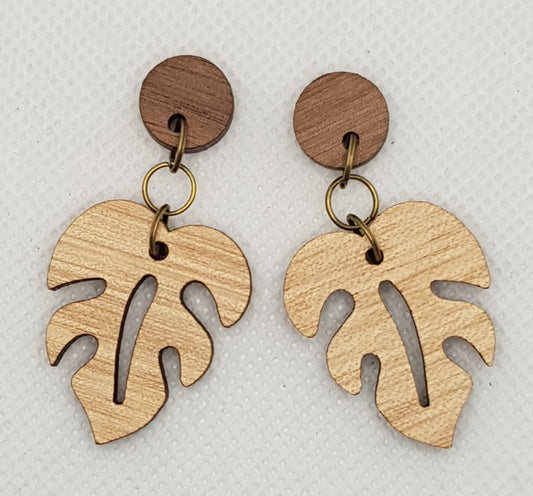 Timber Laser Cut Earrings Monstera Leaf