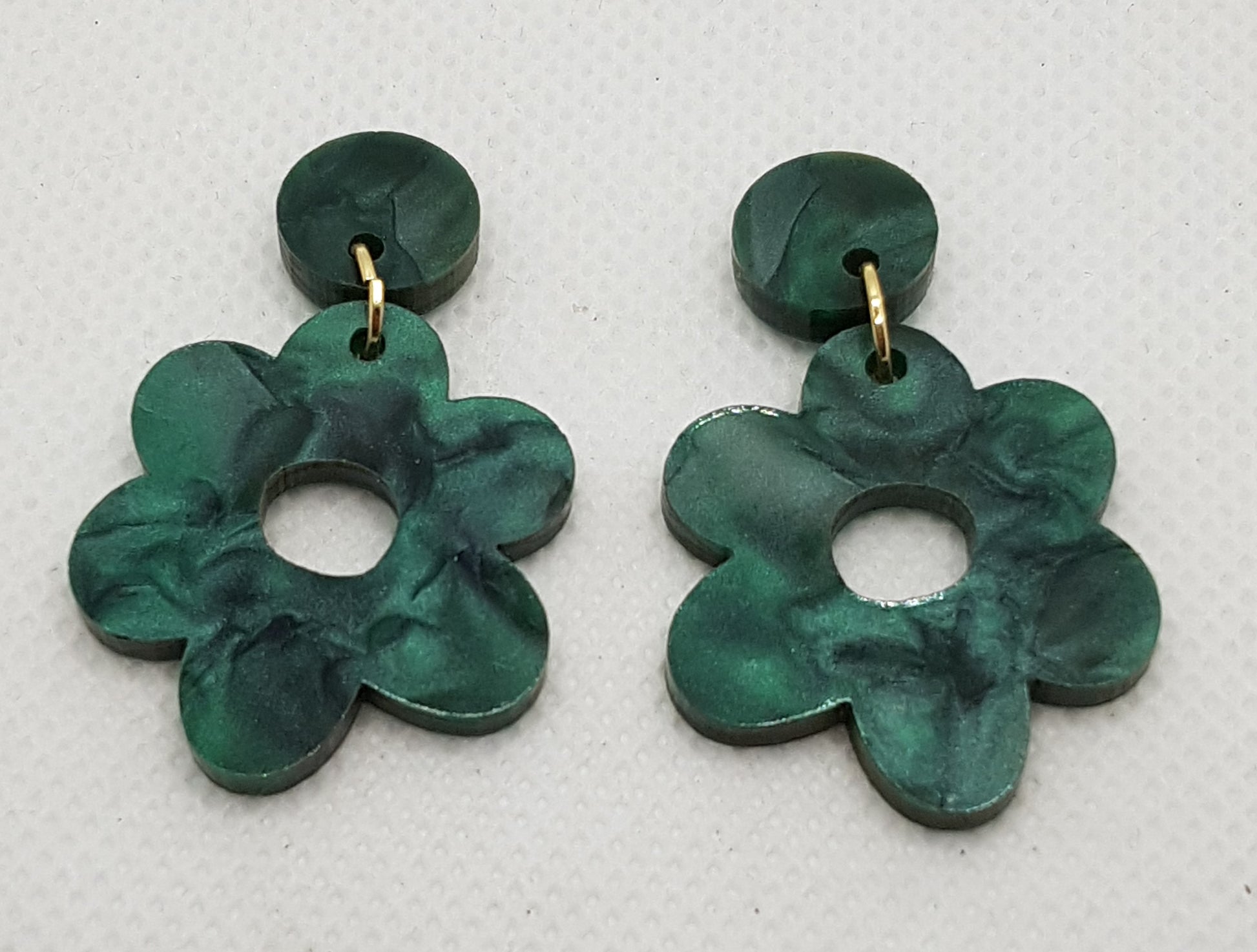 Green Mineral Acrylic Laser Cut Flower Earrings