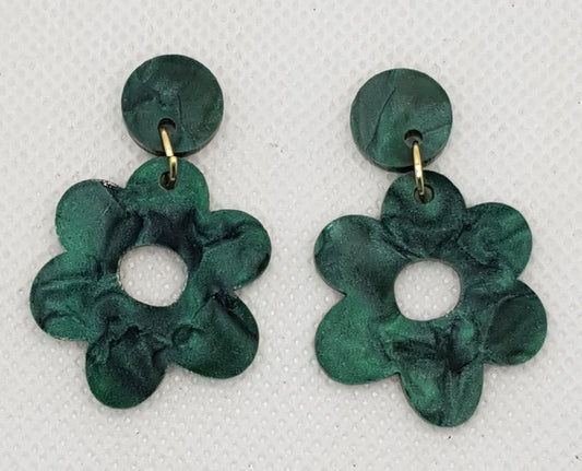 Green Mineral Acrylic Laser Cut Flower Earrings