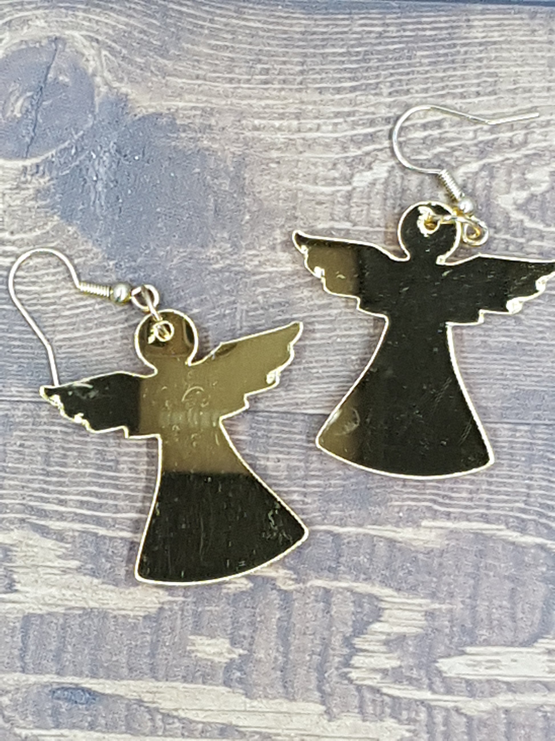 Laser Cut Gold mirror Simple Angel dangle drop earring finished on a shepherd's hook