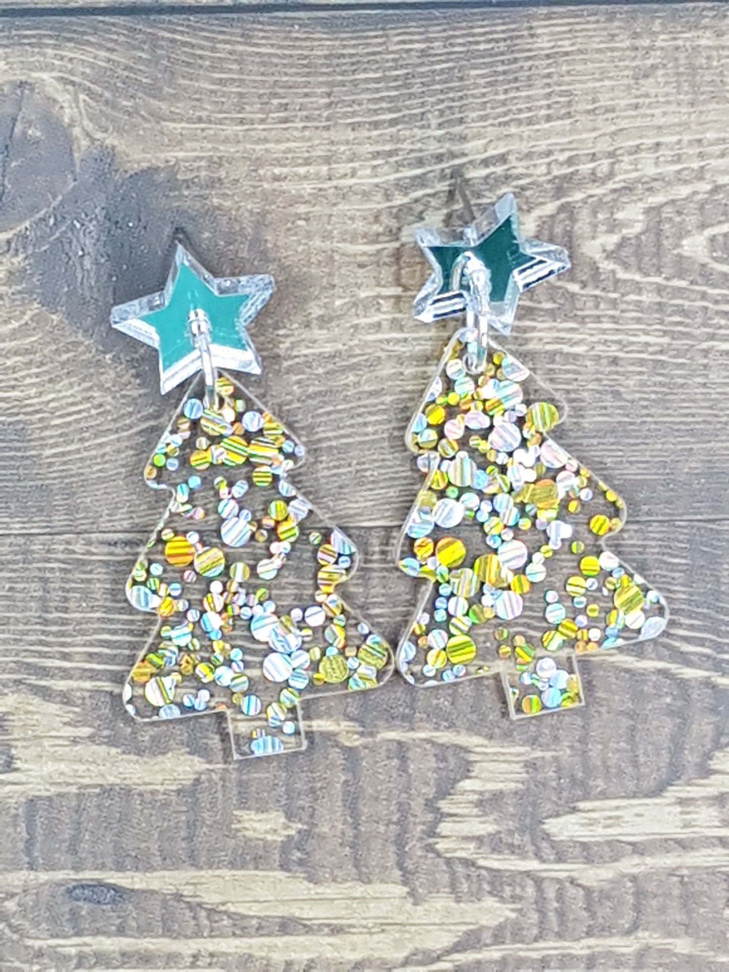 Tinsel Glitter Gold/Silver Christmas with Silver Mirror Star Topper