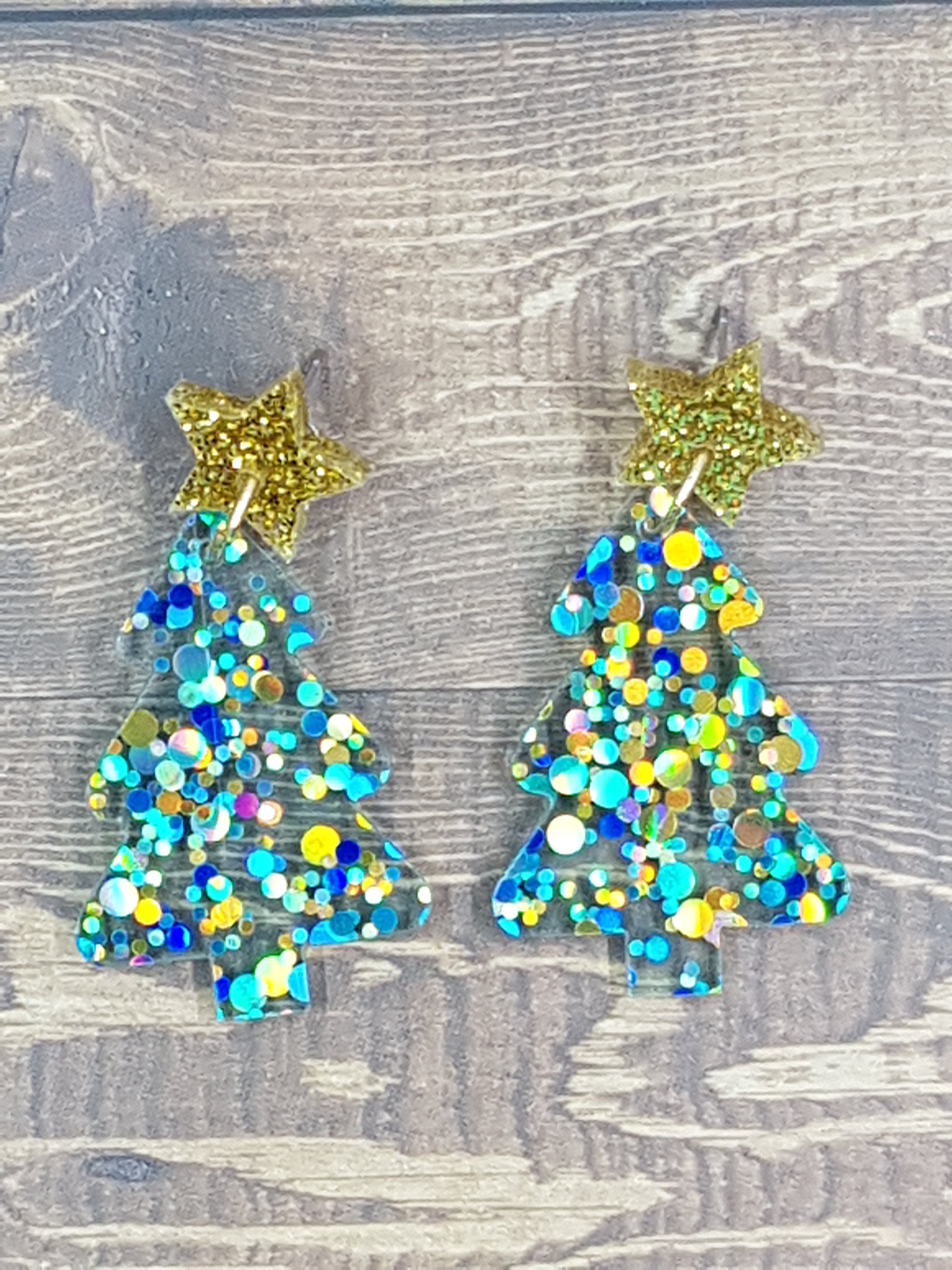 Bubble Glitter in Blue/Turquoise/Gold Christmas with Gold Glitter Star Topper