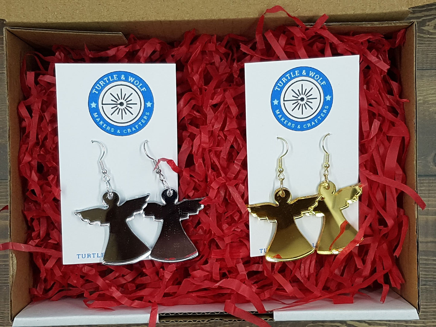 Laser cut mirror acrylic Christmas Angel dangle earrings