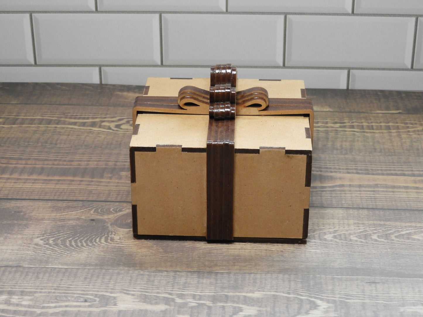 Laser cut timber box box sitting straight