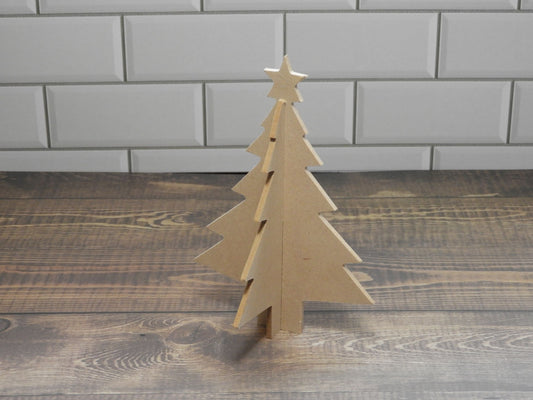 Raw mdf laser cut Christmas tree freestanding ornament