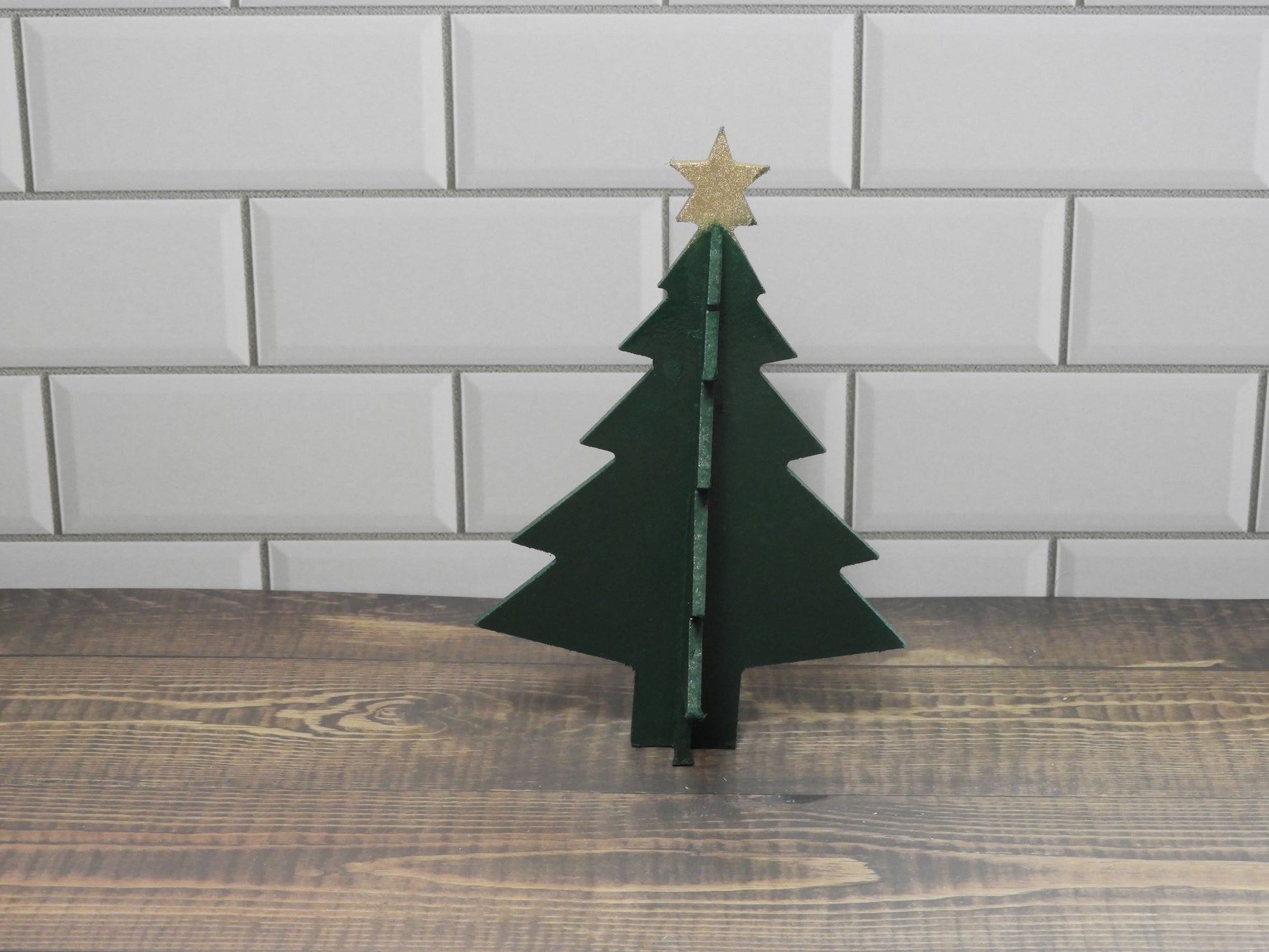 Hand painted mdf laser cut Christmas tree freestanding ornament