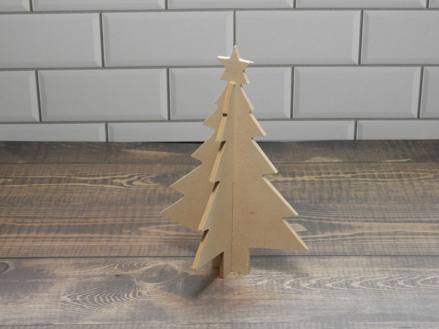 Raw mdf laser cut Christmas tree freestanding ornament