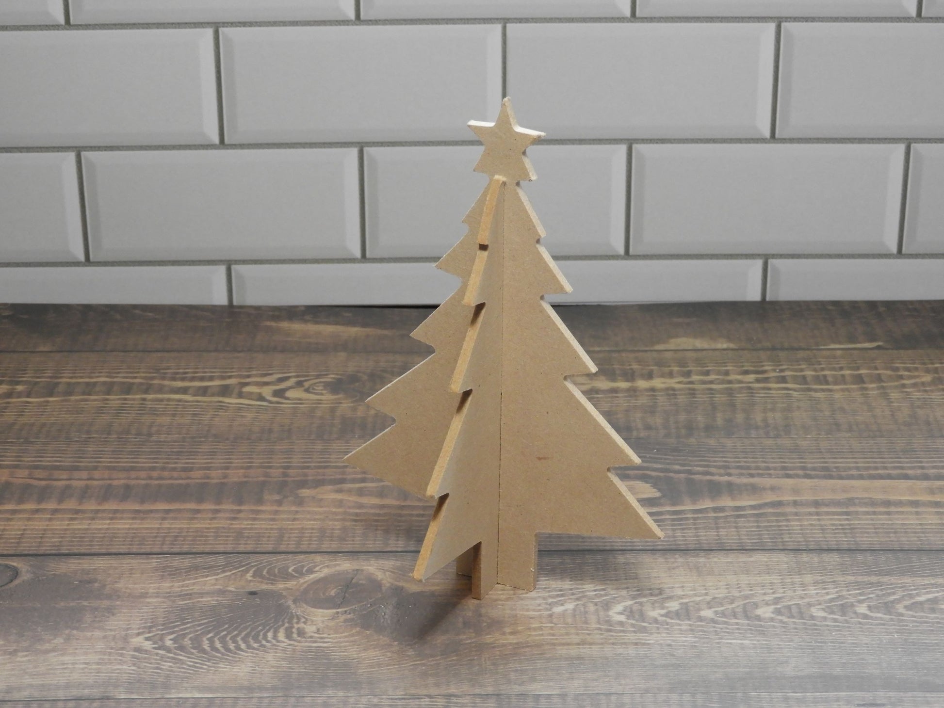 Raw mdf laser cut Christmas tree freestanding ornament