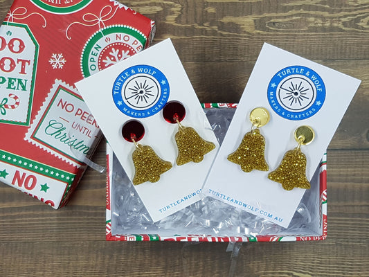 Laser cut acrylic glitter Christmas bell earings